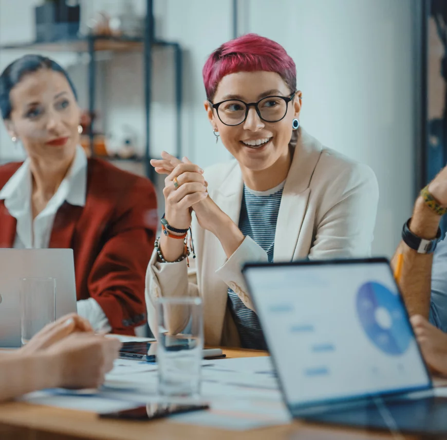 Female office workers in a meeting