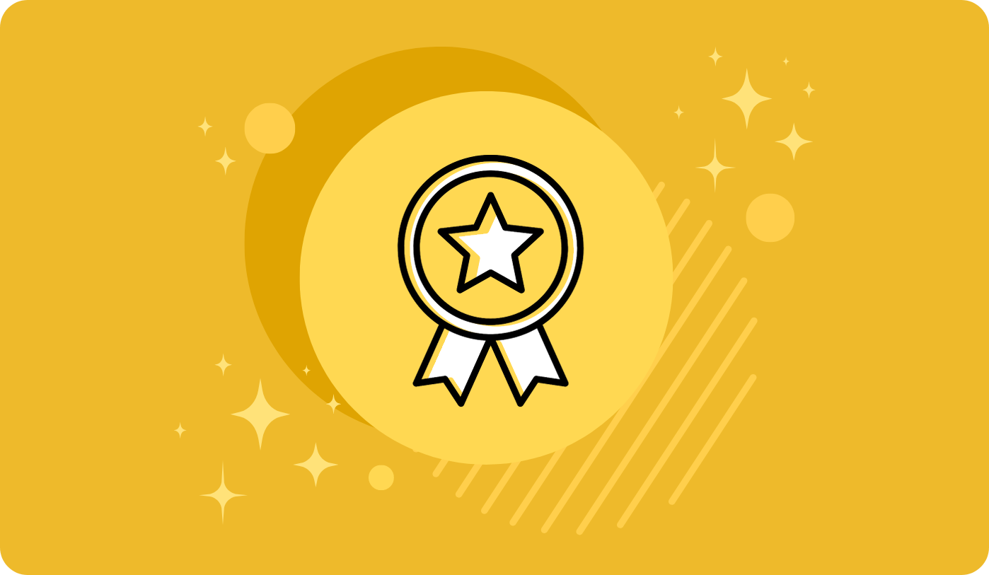 An award icon shining on a yellow backdrop.