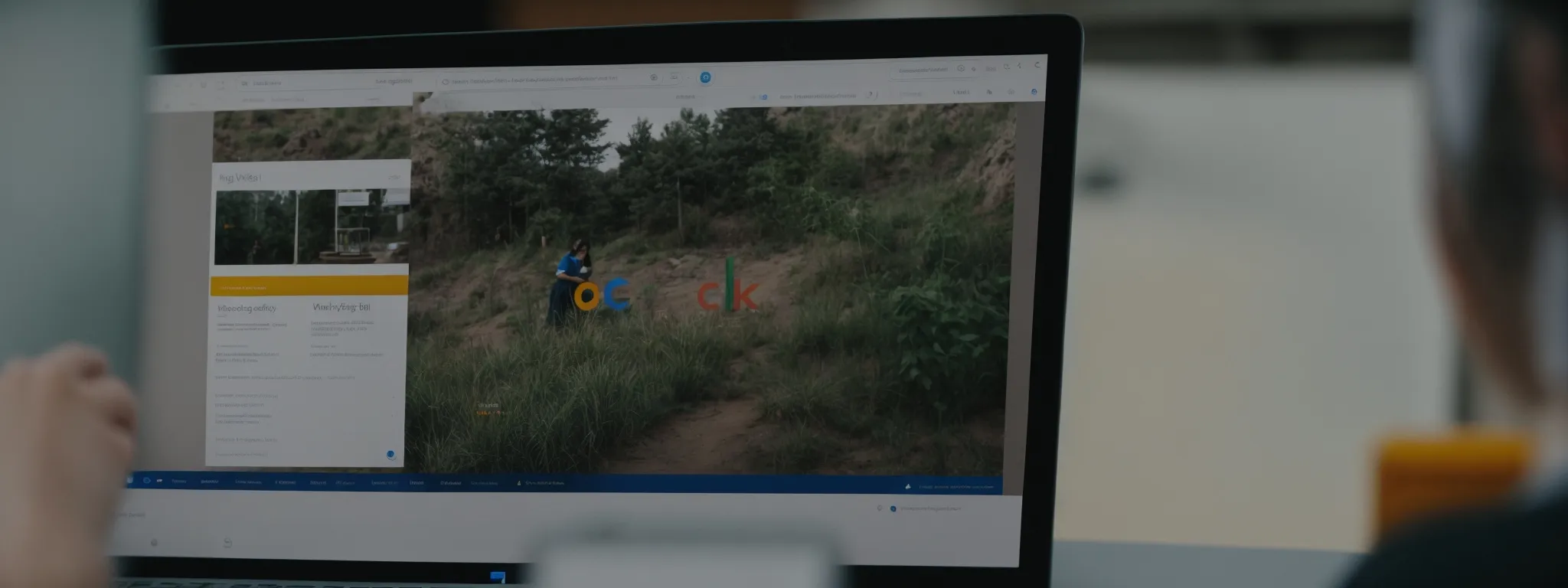 a nonprofit team member updates their organization's location details on a computer screen with google my business interface visible.