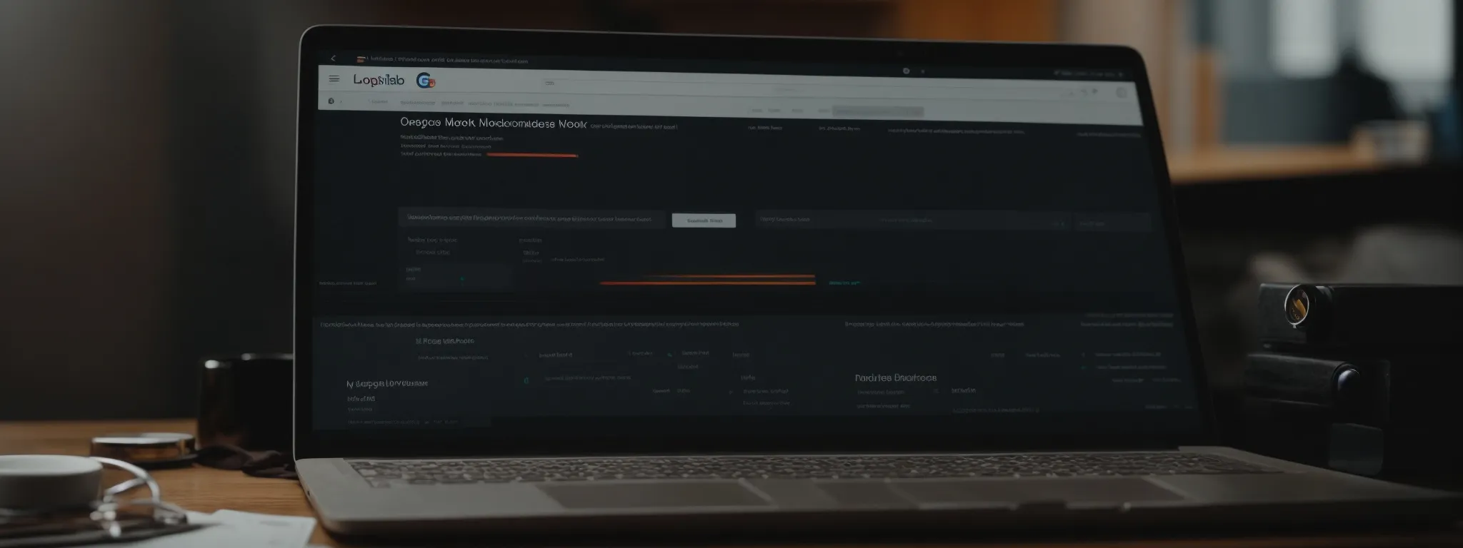 a laptop on a desk showing a wordpress dashboard with open seo plugin settings.
