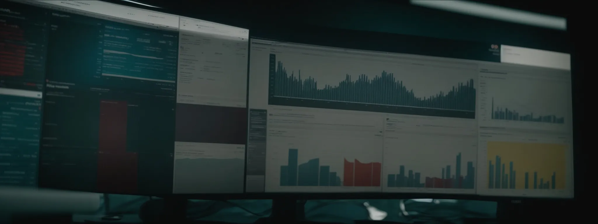 a person sits before a large monitor displaying a wordpress dashboard, with a clear focus on an open seo plugin interface.