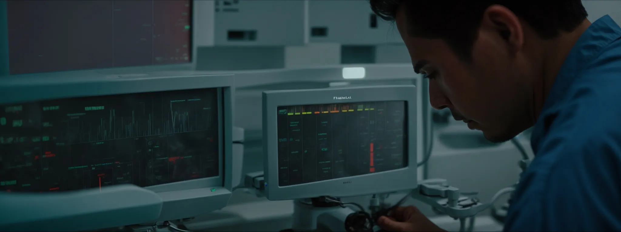 a dentist leans over a high-tech control panel adjusting settings for optimal performance.